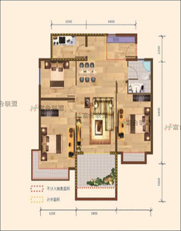 A户型 3房2厅1厨1卫 93.03㎡.jpg