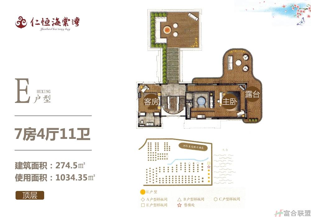 独栋别墅E户型 顶层 7房4厅11卫 274.5㎡使用面积1034㎡.jpg