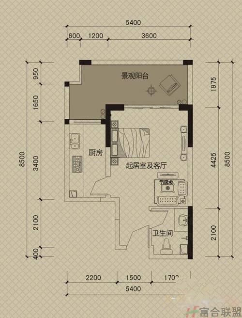 观澜阁B1户型 1室1厅1卫1厨48㎡.jpg