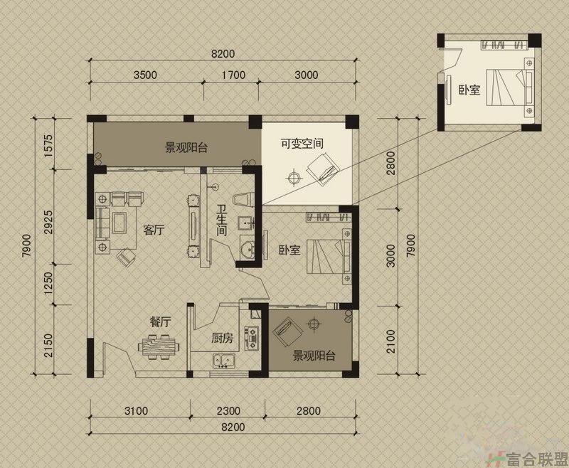 观澜阁B3户型 2室2厅1卫1厨74㎡.jpg