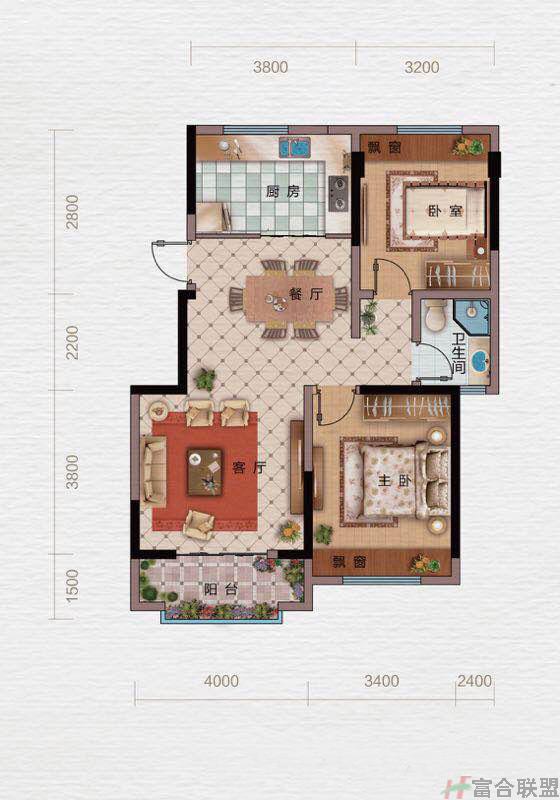 A1A3户型92㎡2房2厅.jpg