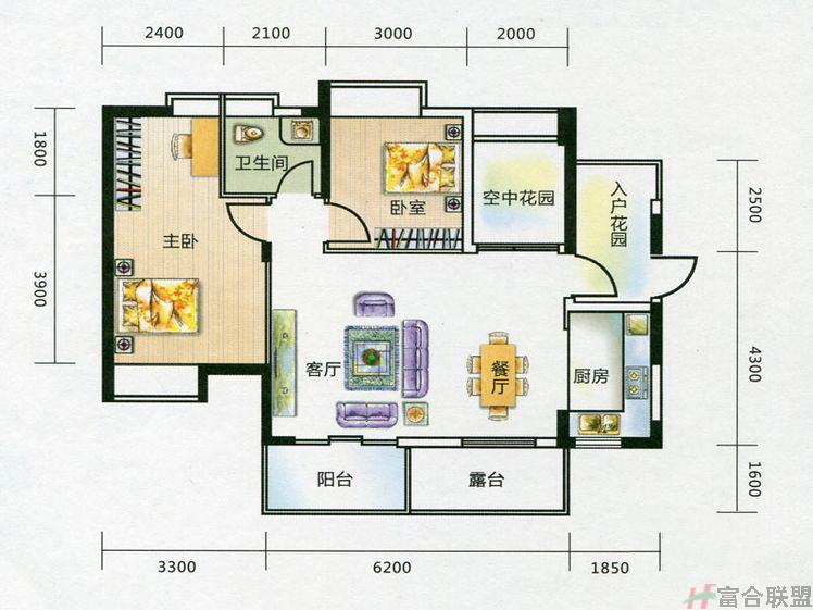 A1偶数层户型-2室2厅1卫1厨-88.29㎡.jpg