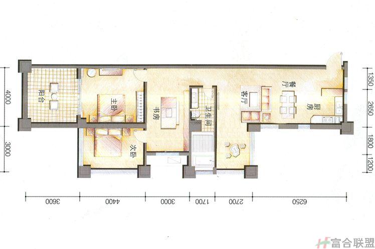 一期1#、7#、8#01户型2室2厅1卫1厨建筑面积：82.00㎡.jpg