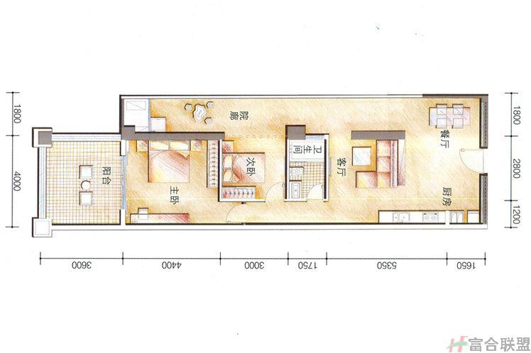 一期1#、7#、8#02户型2室2厅1卫1厨建筑面积：75.00㎡.jpg