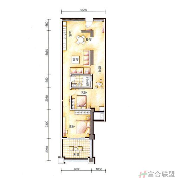 一期1#、7#、8#03号房户型2室2厅1卫1厨建筑面积：71.00㎡.jpg