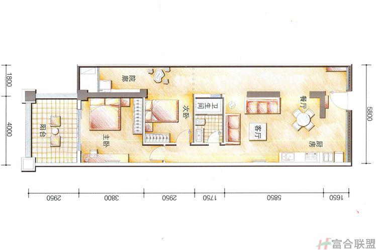 一期1#、7#、8#04户型2室2厅1卫1厨建筑面积：71.00㎡.jpg