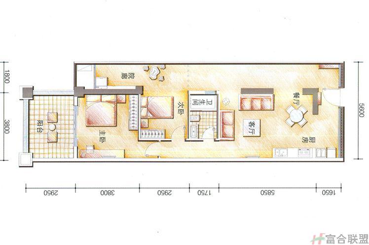 一期1#、7#、8#06户型2室2厅1卫1厨建筑面积：67.00㎡.jpg