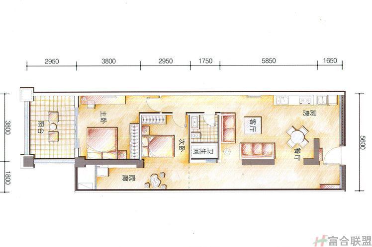 一期1#、7#、8#05户型2室2厅1卫1厨建筑面积：67.00㎡.jpg