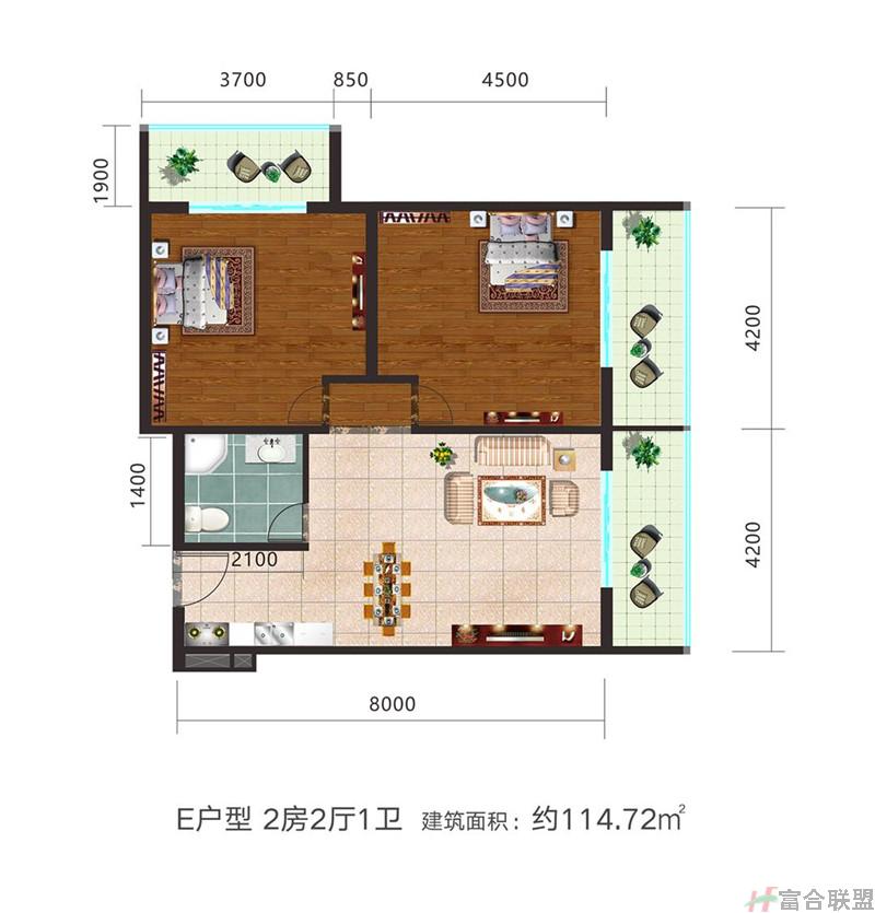 E户型 2房2厅1卫  建筑面积约114.72.jpg