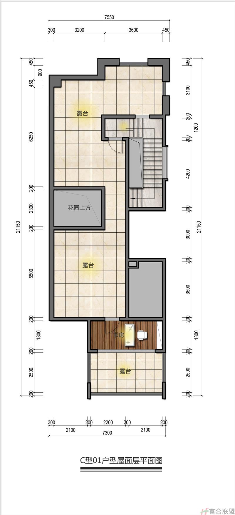 联排 、双拼 C型01户型屋面平面图 建筑面积126.78㎡、129.20㎡.jpg