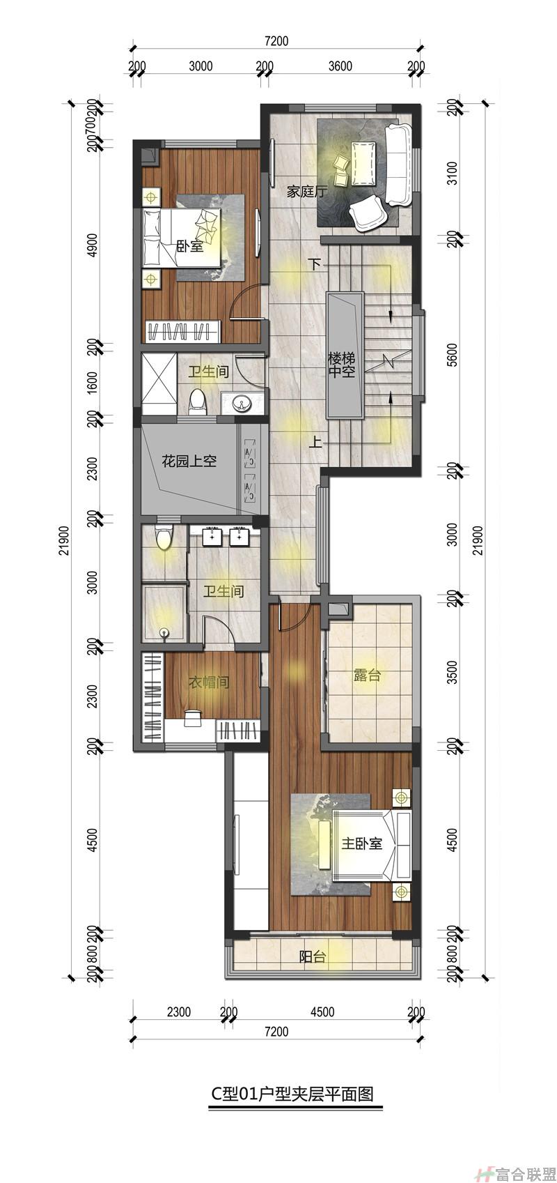 联排 、双拼 C型01户型夹层平面图 建筑面积126.78㎡、129.20㎡.jpg