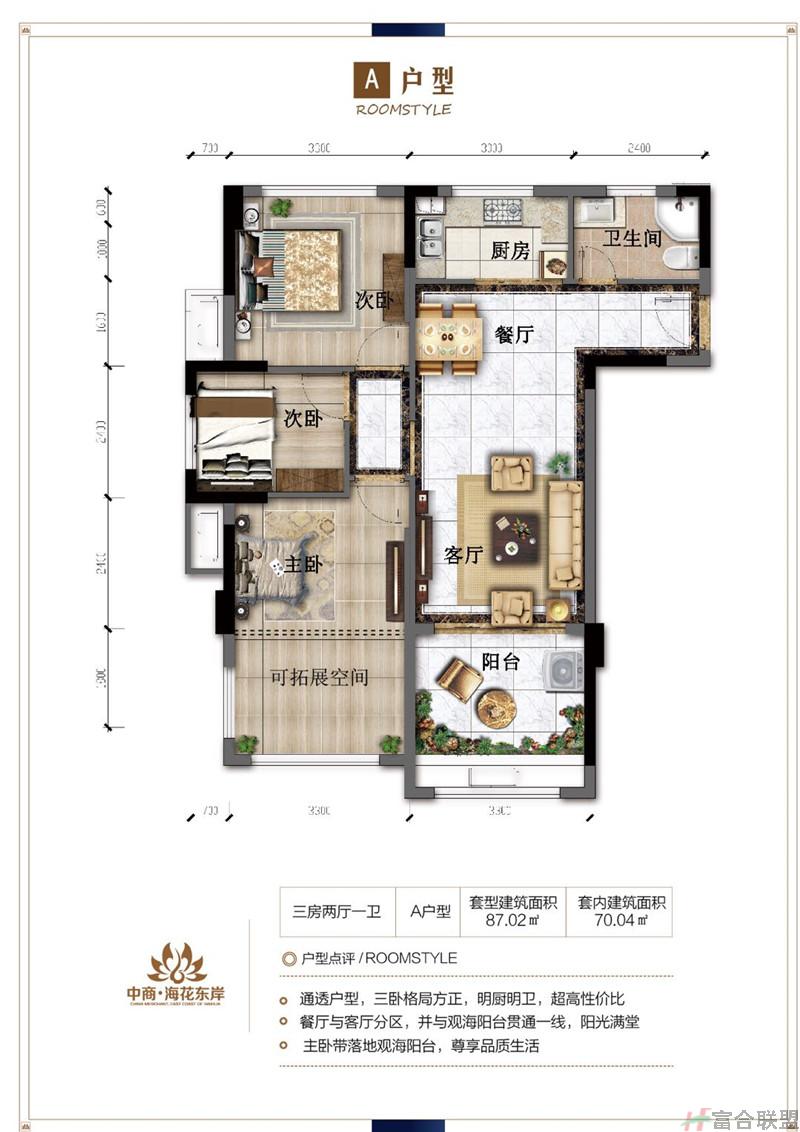 A户型 3房2厅1卫 建筑面积87.02平米.jpg