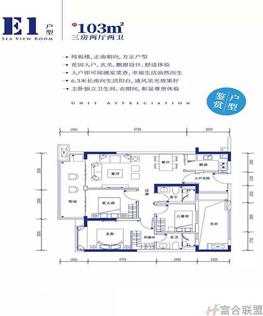 E1户型 3室2厅2卫 建筑面积约：103㎡.jpg