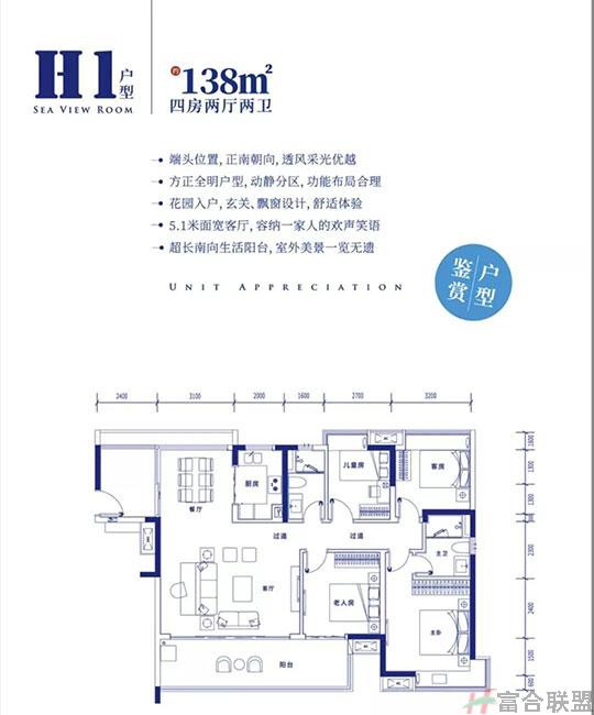 H1户型 4室2厅2卫 建筑面积约：138㎡.jpg