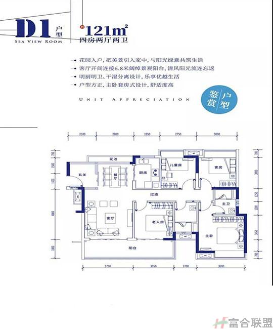 D1户型 4室2厅2卫 建筑面积约：121㎡.jpg