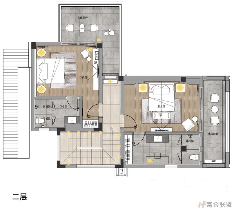 VA别墅户型 建筑面积约155.66 ㎡ 二层.jpg