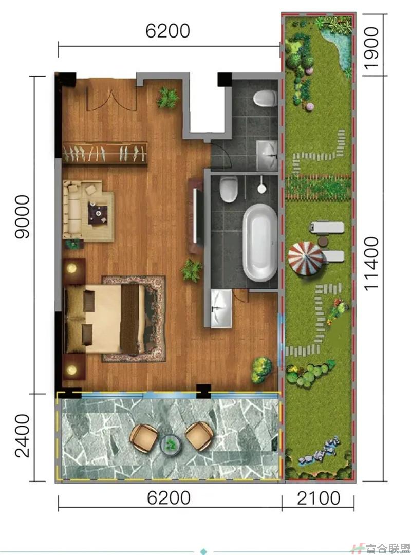 01户型 1室1厅1卫 建筑面积约：65㎡.jpg