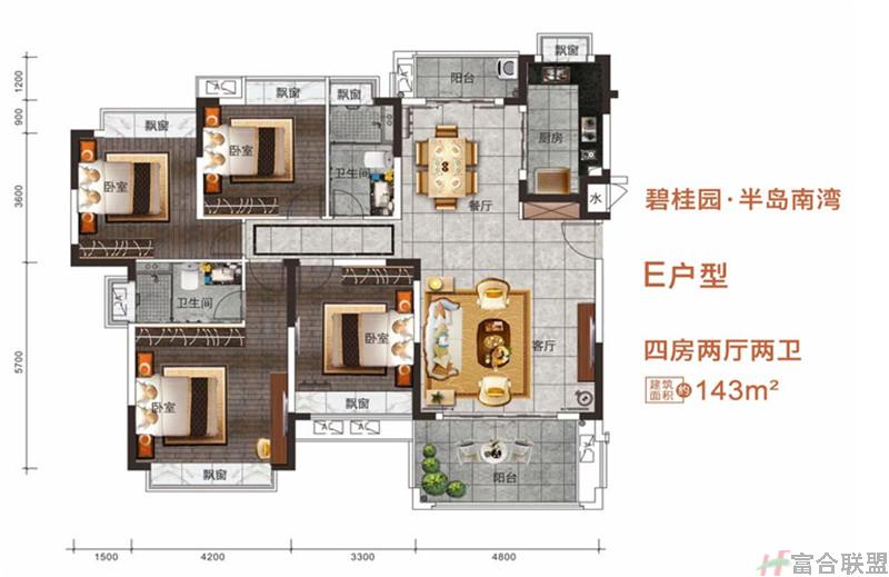 E户型 四房两厅两卫 建筑面积143㎡.jpg