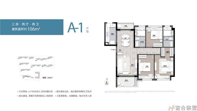 A-1户型 3房2厅2卫 建筑面积约106平米.jpg