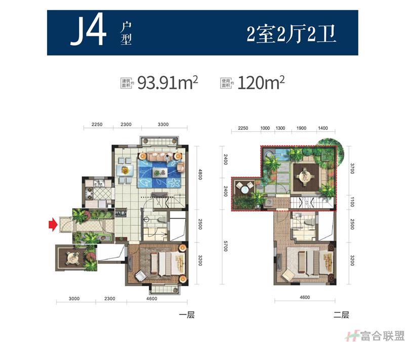 J4户型 2房2厅2卫 建筑面积约93.91平米.jpg