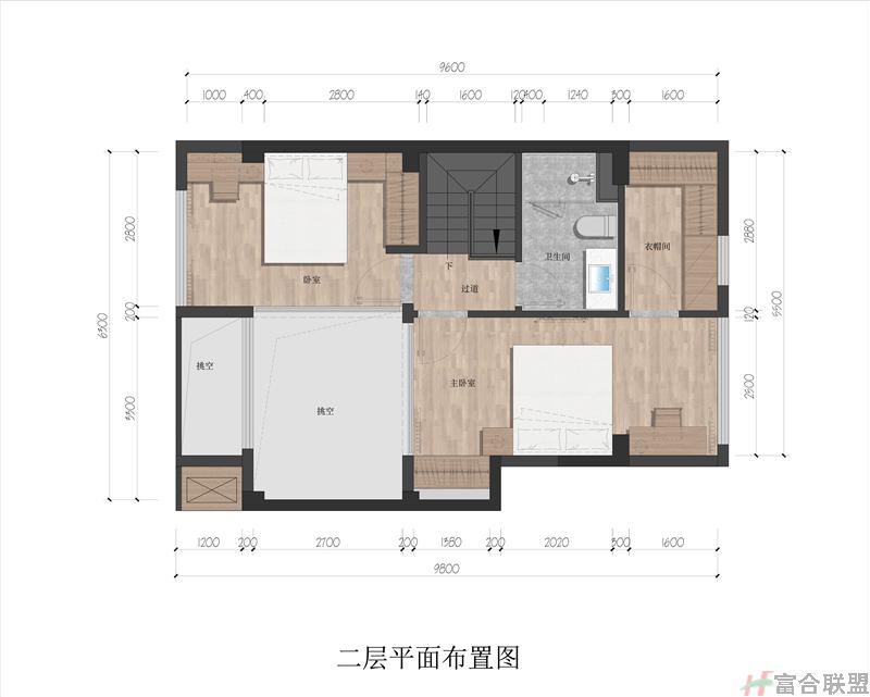 loft产品 三房两厅两卫 建筑面积 68㎡ 二层平面图.jpg