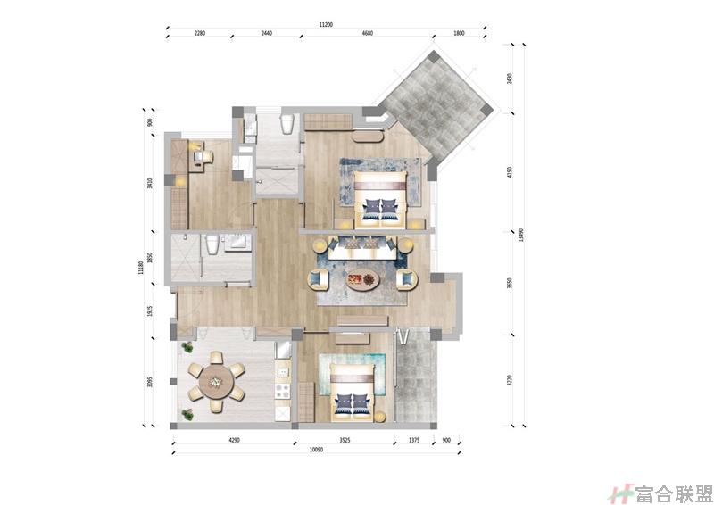 C3户型三房两厅两卫建筑面积134㎡.jpg