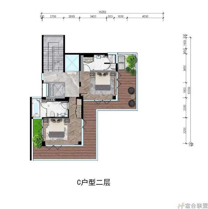 C户型 4房3厅6卫1保姆房 建筑面积204.7平米 二层.jpg