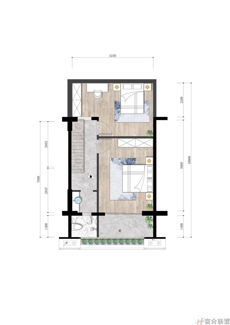 两房两厅两卫 建筑面积56㎡。 