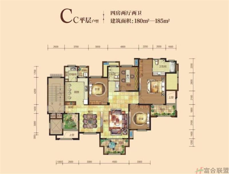 C平层 4房2厅2卫 建筑面积180-185平米 