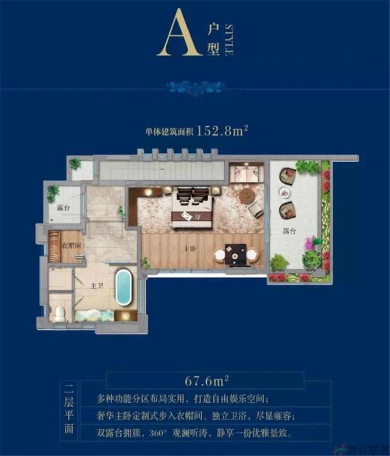 A户型 单体建筑面积152.8平米， 二层平面 67.6平米.jpg