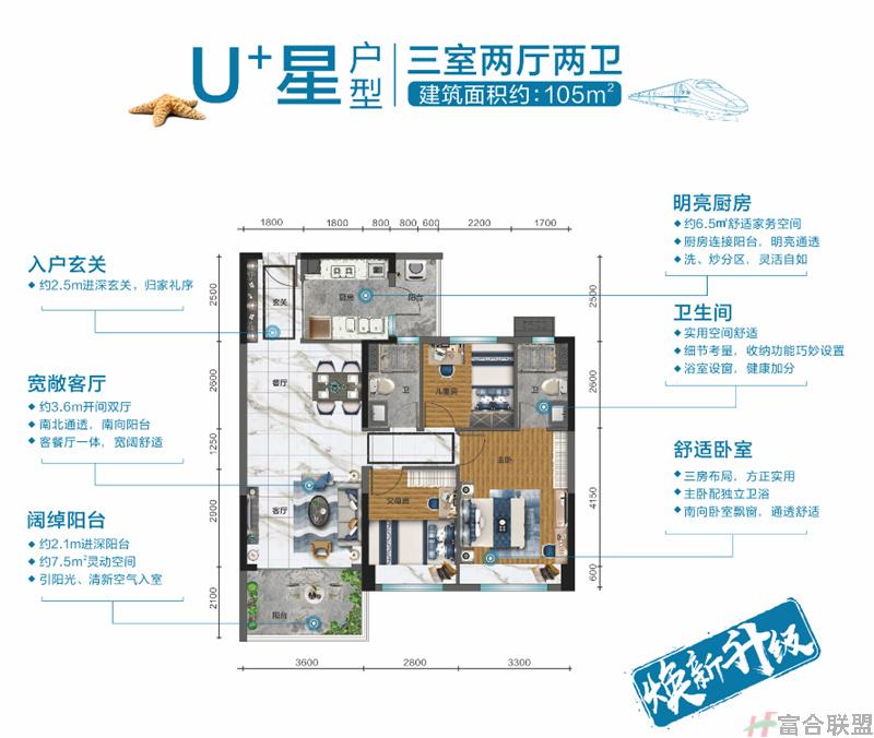 u+星户型 三室两厅两卫 建面105㎡.jpg