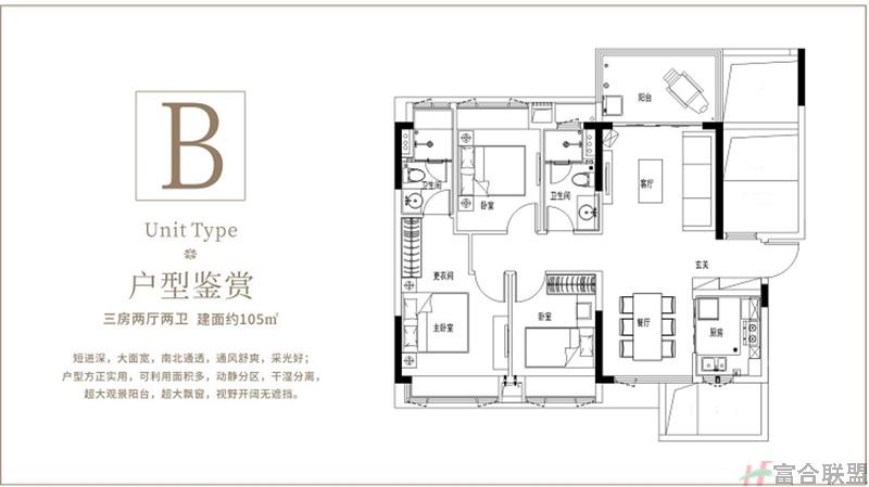 B户型 三房两厅两卫 建面105㎡.jpg