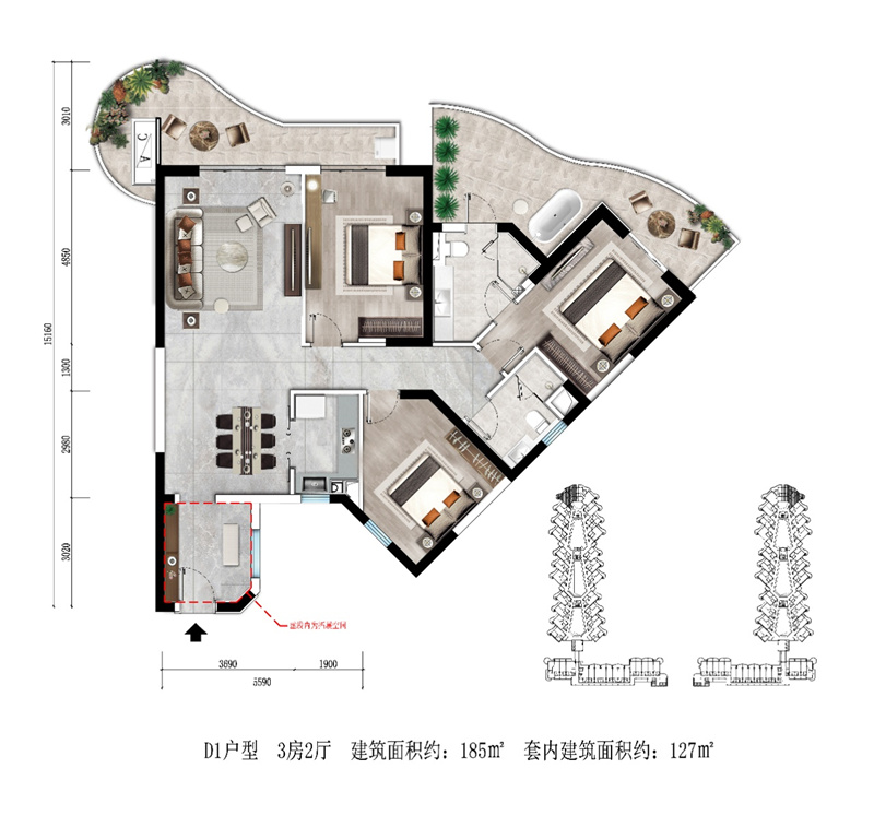 D1户型 3房2厅 建筑面积185㎡.jpg
