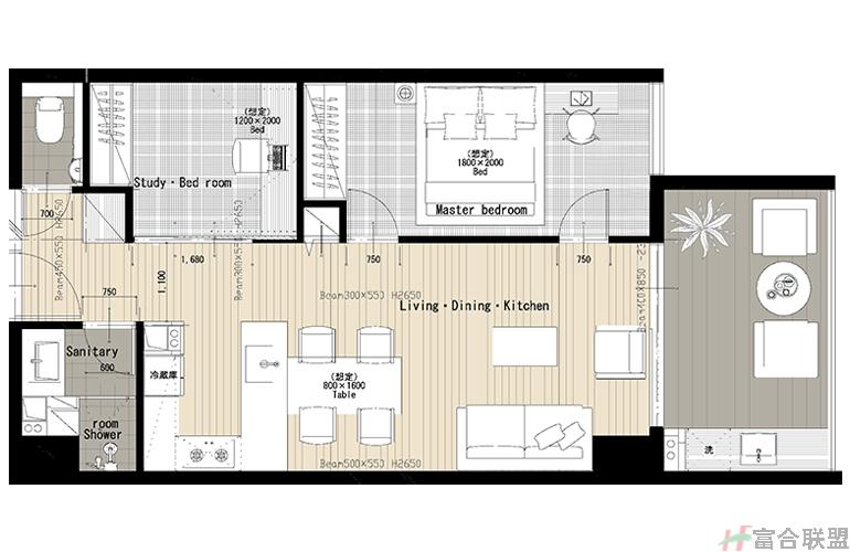 C户型 2居2厅1厨2卫建筑面积69-72㎡.jpg