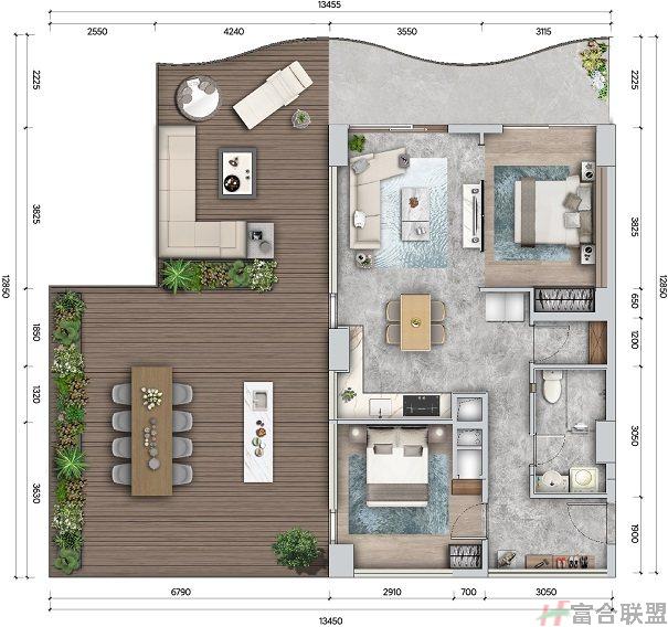 D户型  两室两厅一卫  建筑面积：122㎡ 