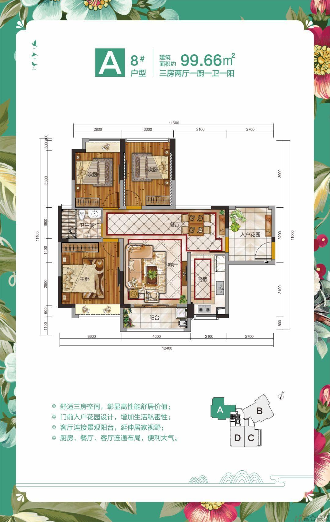 8#A户型 3房2厅1卫 建筑面积：99.66㎡.jpg