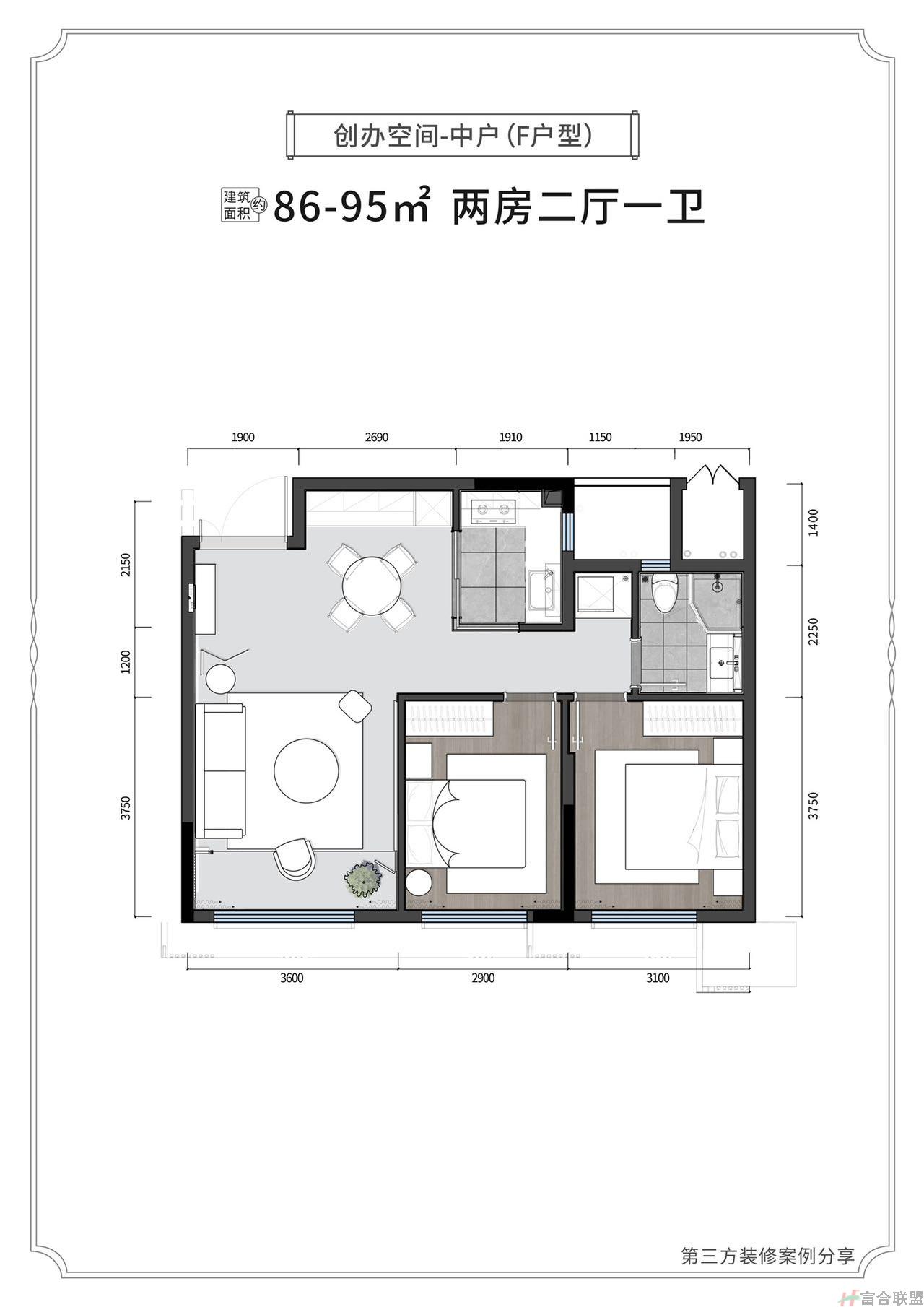 F户型 2房2厅1卫 建筑面积：86-95㎡.jpg