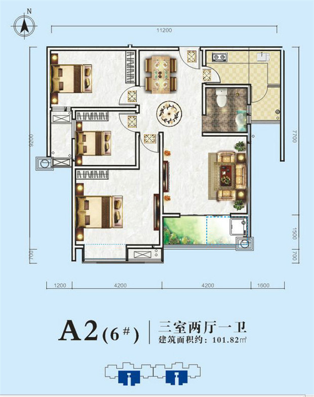A2户型建面约101㎡ 三房两厅.jpg