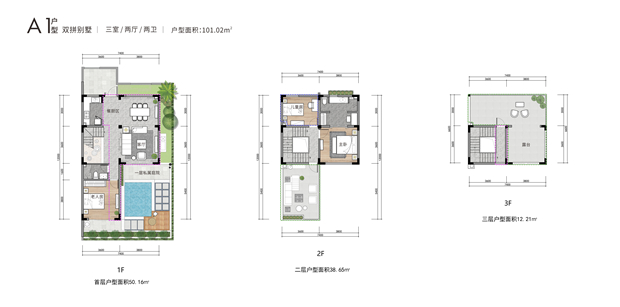 A1户型双拼别墅三房两厅两卫户型面积101.02平米.jpg